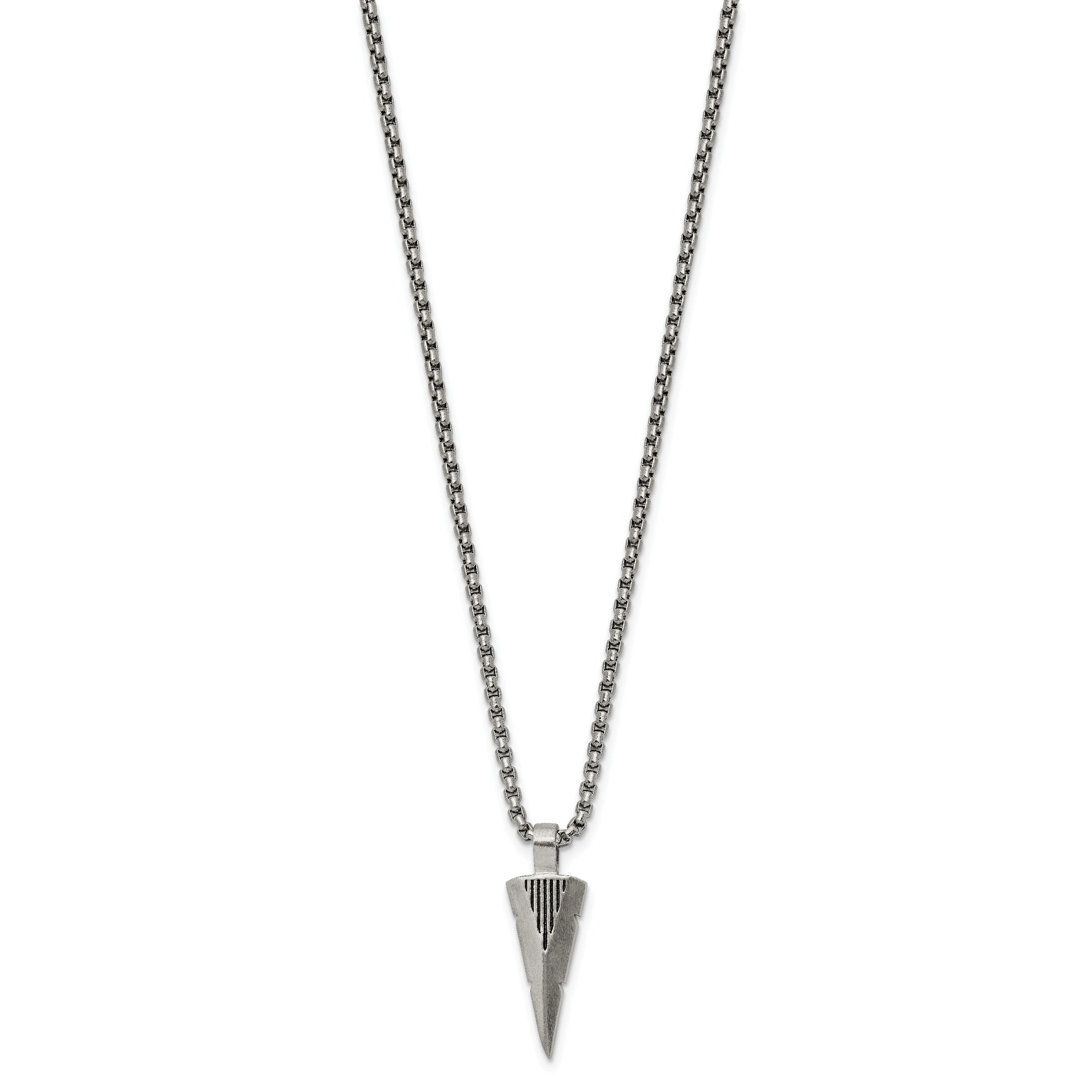 Chisel Stainless Steel Brushed Arrow Head Pendant on a 22 inch Box Chain Necklace