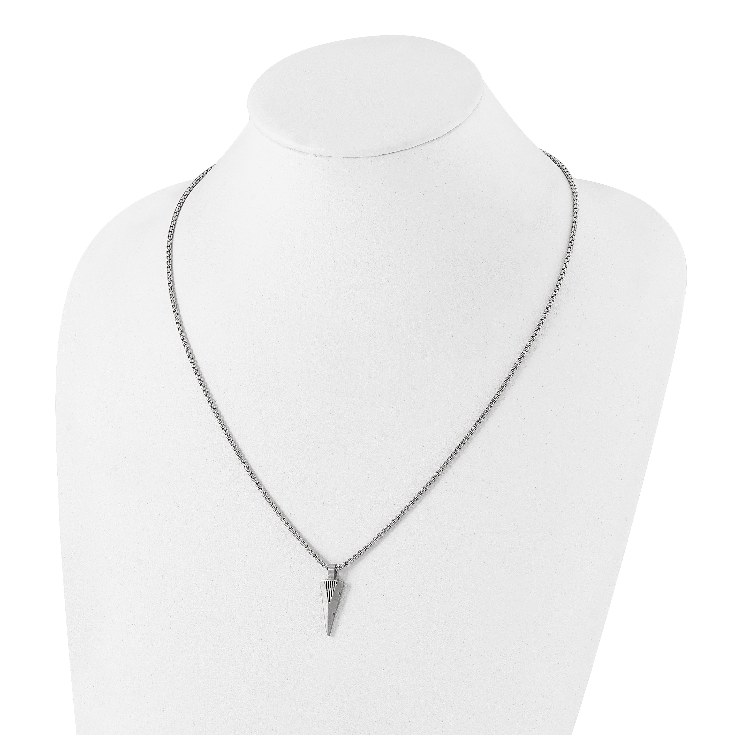 Chisel Stainless Steel Brushed Arrow Head Pendant on a 22 inch Box Chain Necklace