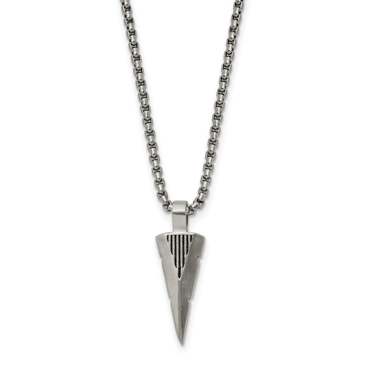 Chisel Stainless Steel Brushed Arrow Head Pendant on a 22 inch Box Chain Necklace