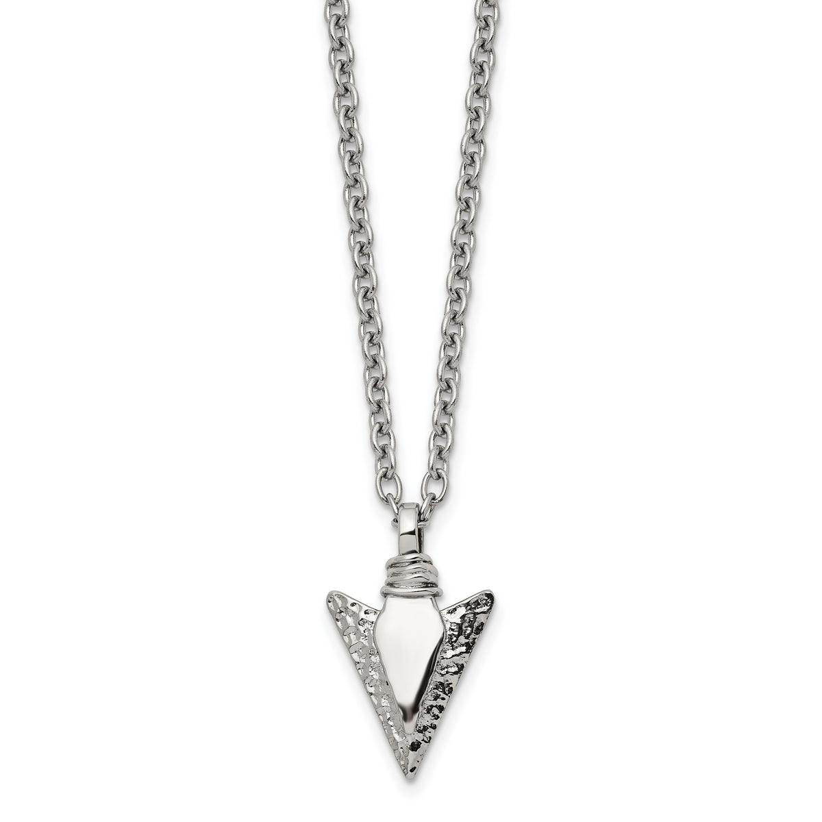 Chisel Stainless Steel Brushed and Polished Arrowhead Pendant on a 19.5 inch with .75 inch Extension Cable Chain Necklace