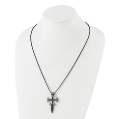 Chisel Stainless Steel Antique White Bronze-plated with CZ Cross and Skull Pendant on a 24 inch Box Chain Necklace