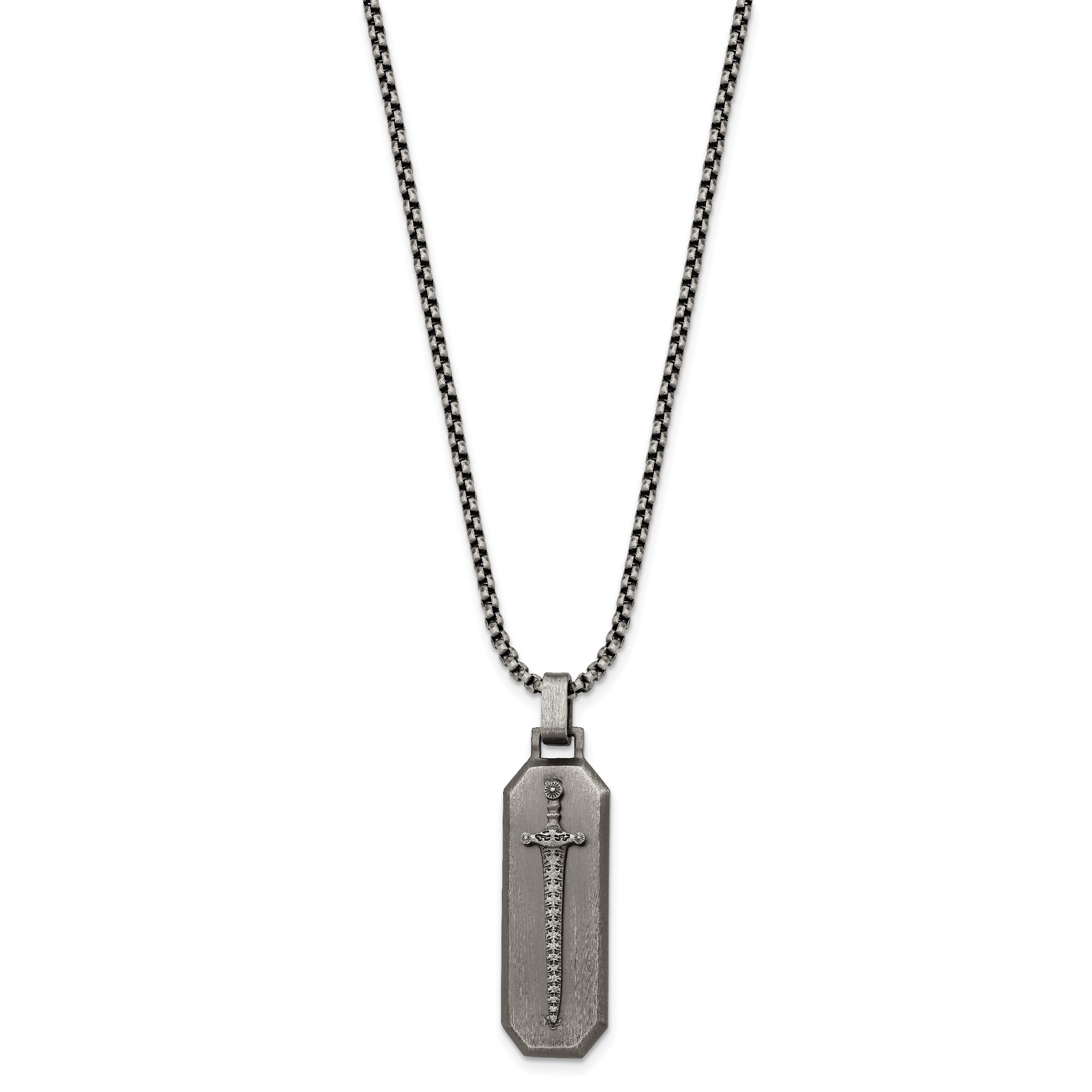 Chisel Stainless Steel Brushed Sword Pendant on a 24 inch Box Chain Necklace