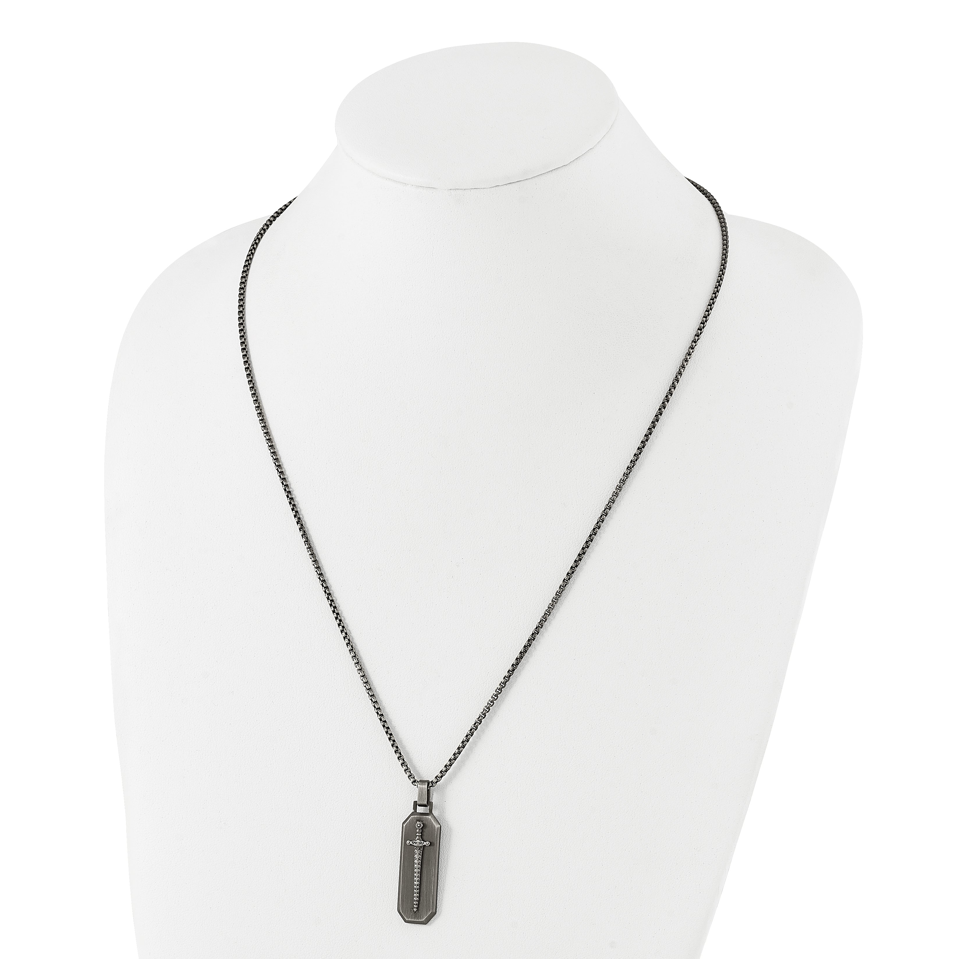 Chisel Stainless Steel Brushed Sword Pendant on a 24 inch Box Chain Necklace