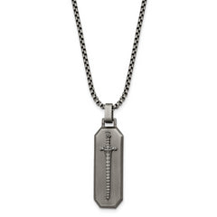 Chisel Stainless Steel Brushed Sword Pendant on a 24 inch Box Chain Necklace