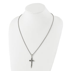 Chisel Stainless Steel Antiqued and Polished Cross/Sword Pendant on a 24 inch Box Chain Necklace