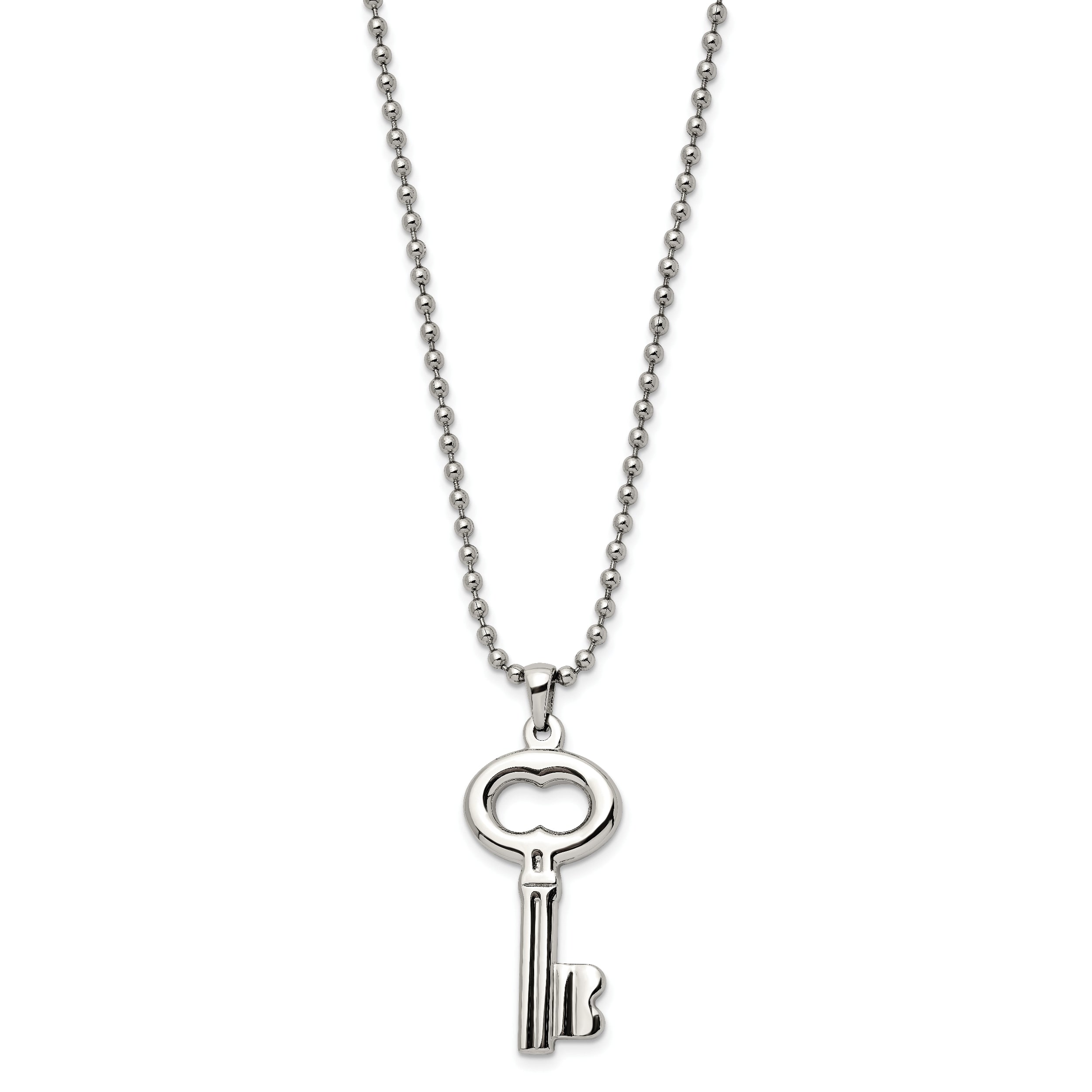 Chisel Stainless Steel Polished Key Pendant on a 24 inch Ball Chain Necklace