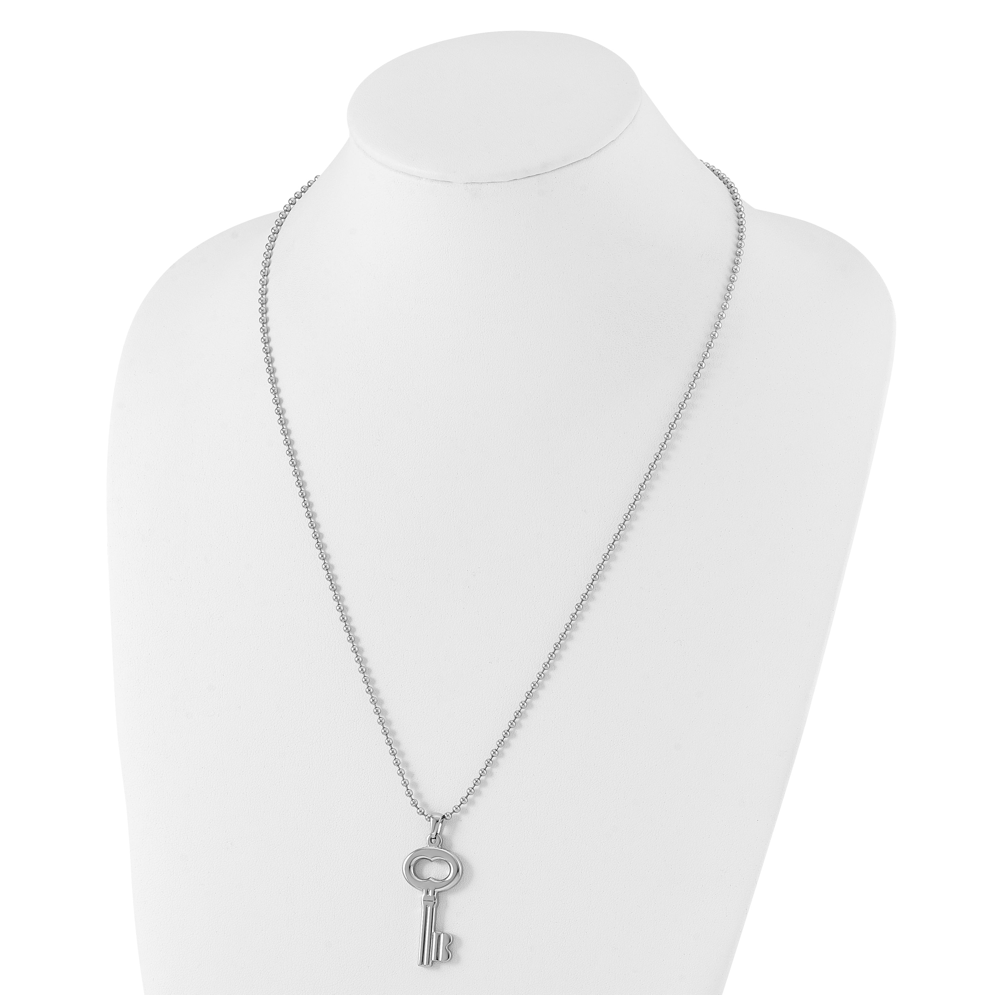 Chisel Stainless Steel Polished Key Pendant on a 24 inch Ball Chain Necklace