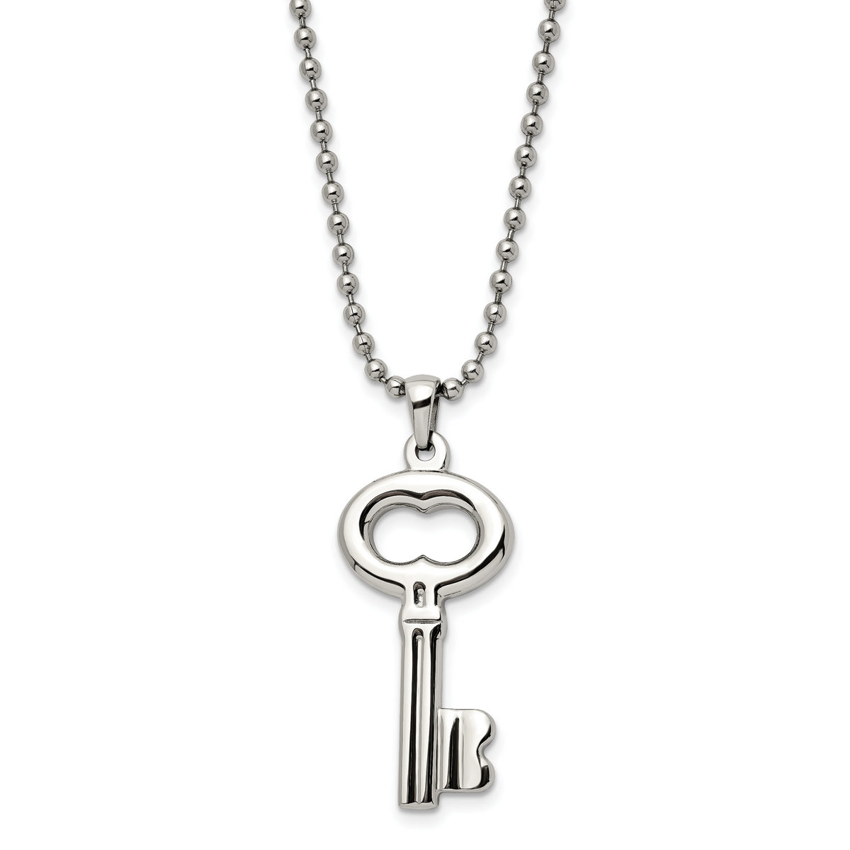 Chisel Stainless Steel Polished Key Pendant on a 24 inch Ball Chain Necklace