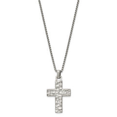 Chisel Stainless Steel Brushed Polished and Textured Cross Pendant on a 24 inch Box Chain Necklace