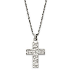 Chisel Stainless Steel Brushed Polished and Textured Cross Pendant on a 24 inch Box Chain Necklace