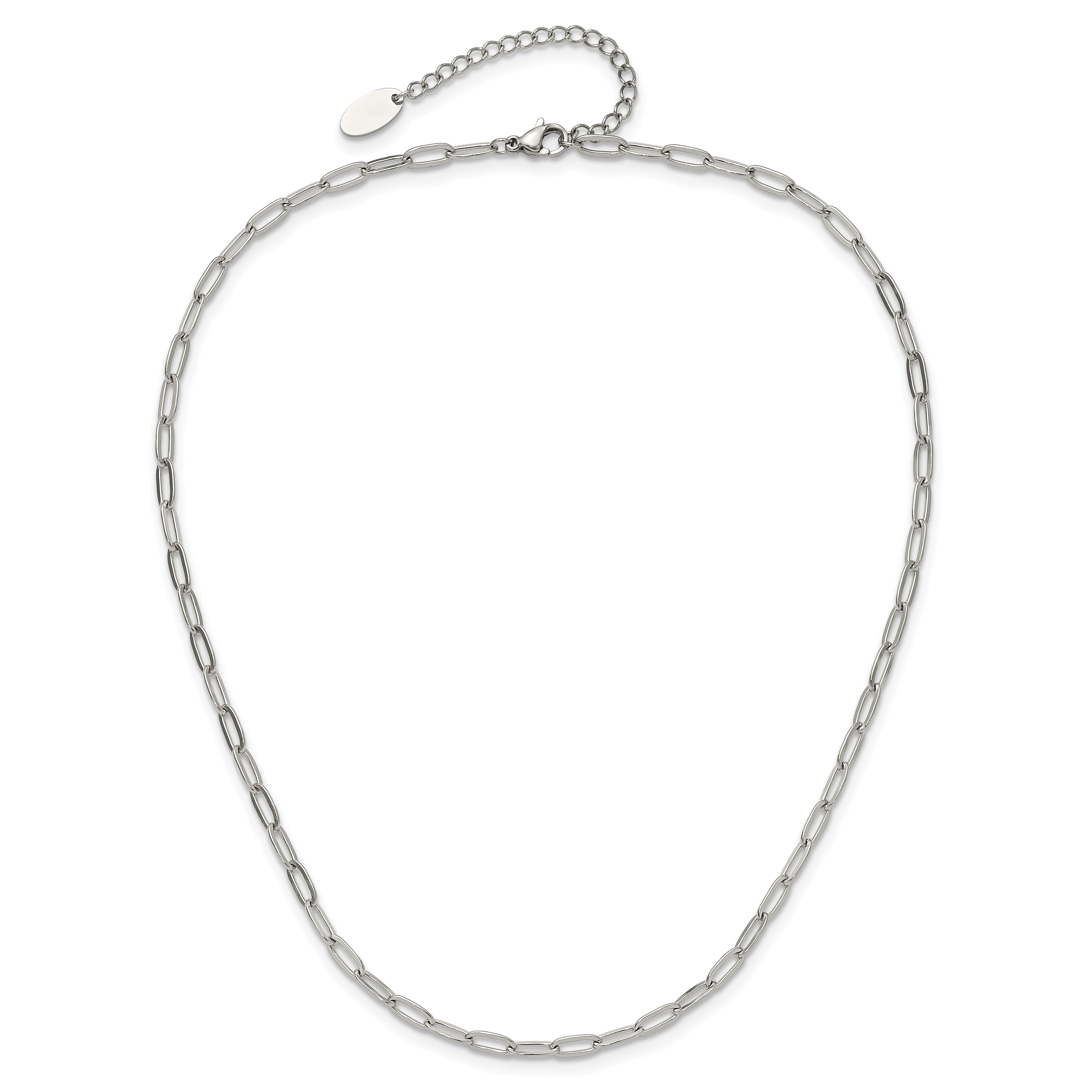 Chisel Stainless Steel Polished Elongated Open Link Paperclip15 inch with 2 inch extension Necklace