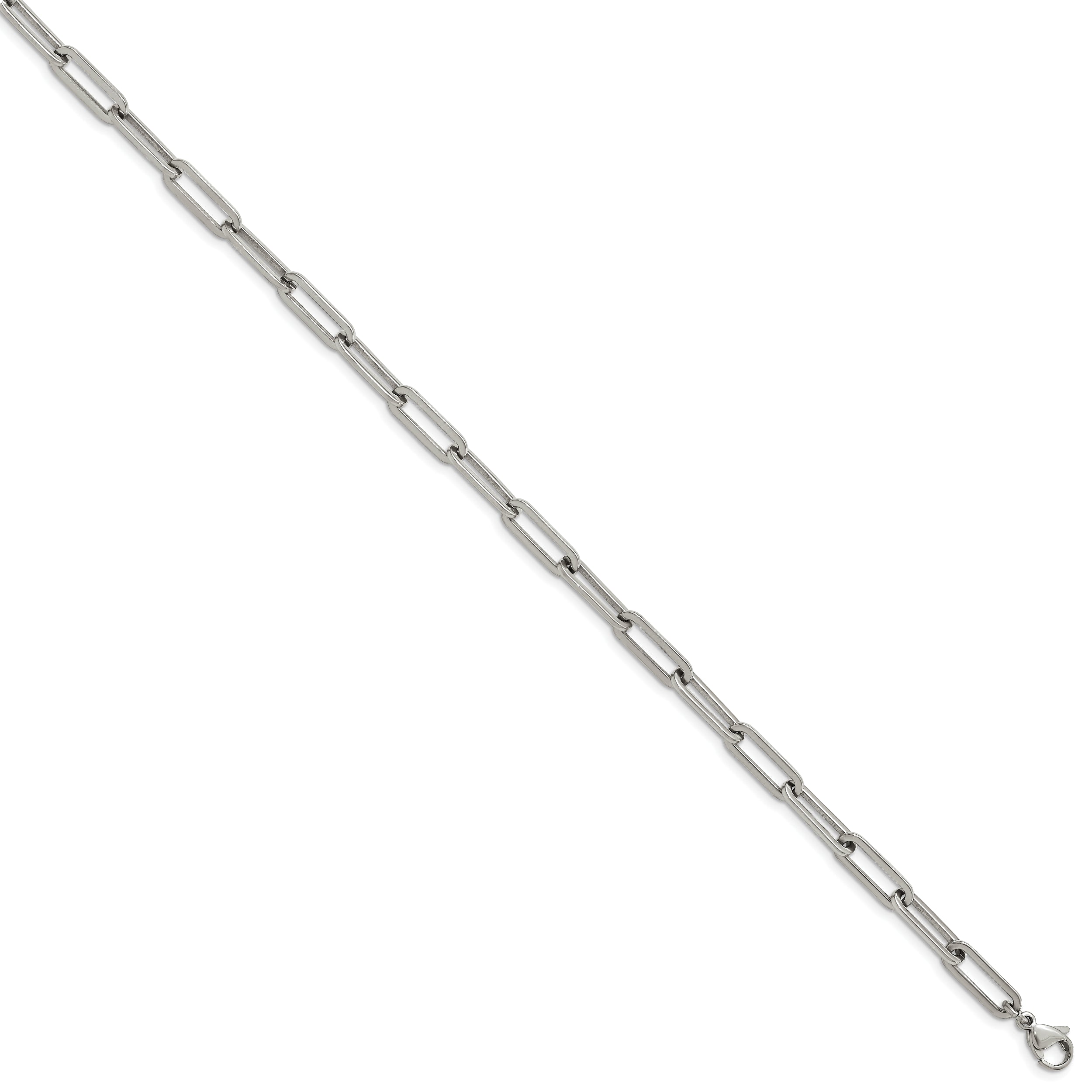 Chisel Stainless Steel Polished Elongated Open Link Paperclip 15 inch Necklace with 2 inch Extension