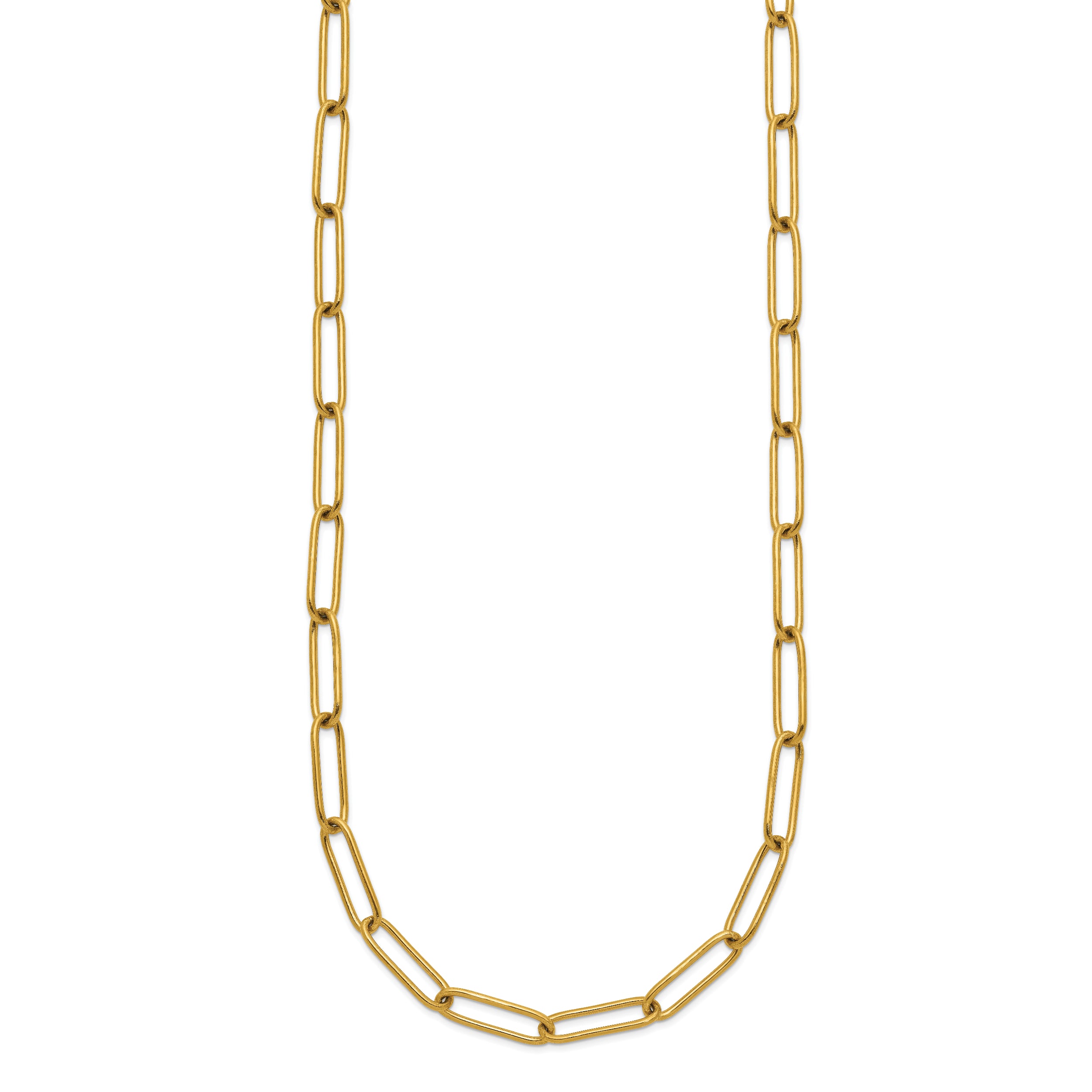 Chisel Stainless Steel Polished Yellow IP-plated Elongated Open Link Paperclip 15 inch Necklace with 2 inch Extension