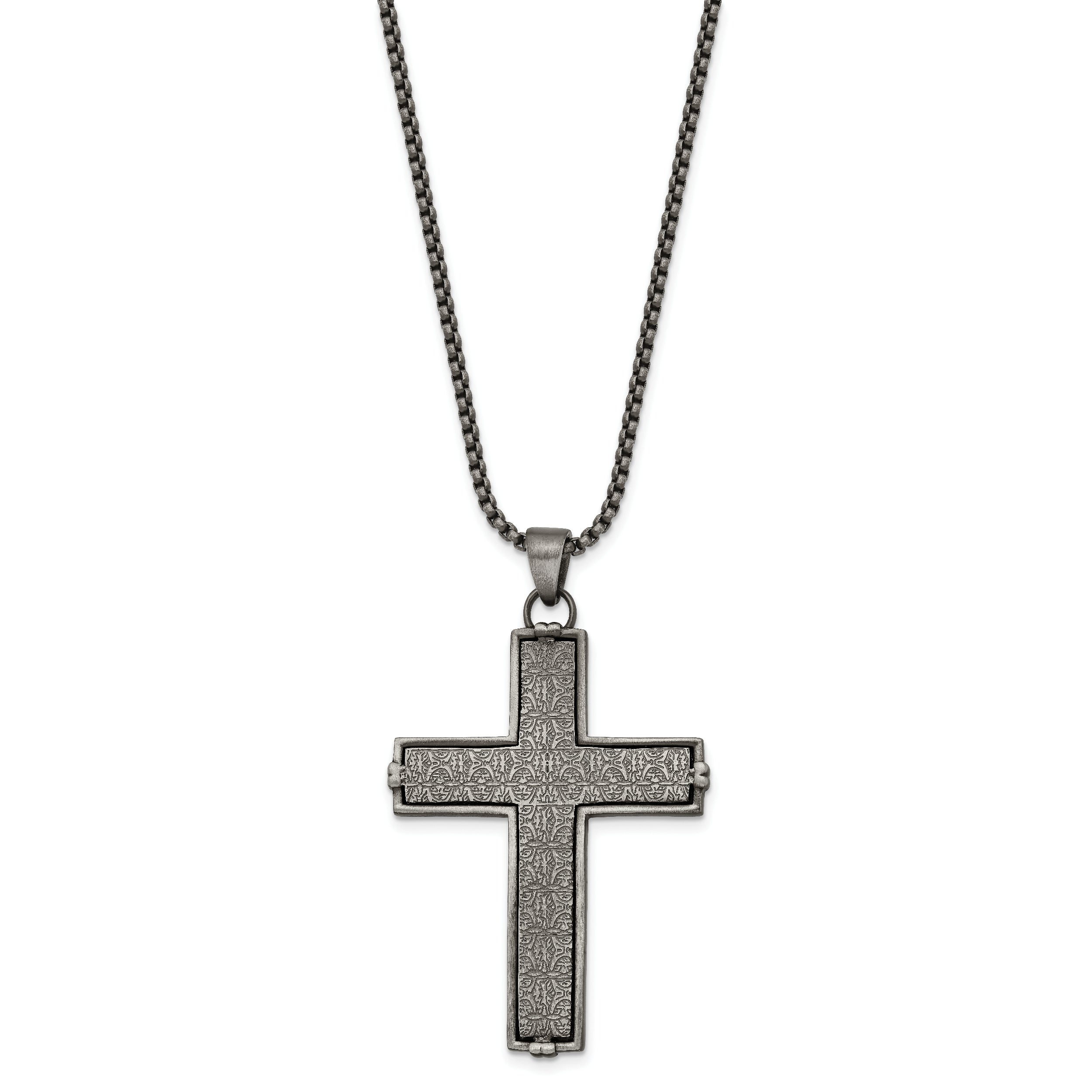 Chisel Stainless Steel Antiqued and Textured Cross Pendant on a 24 inch Rope Chain Necklace