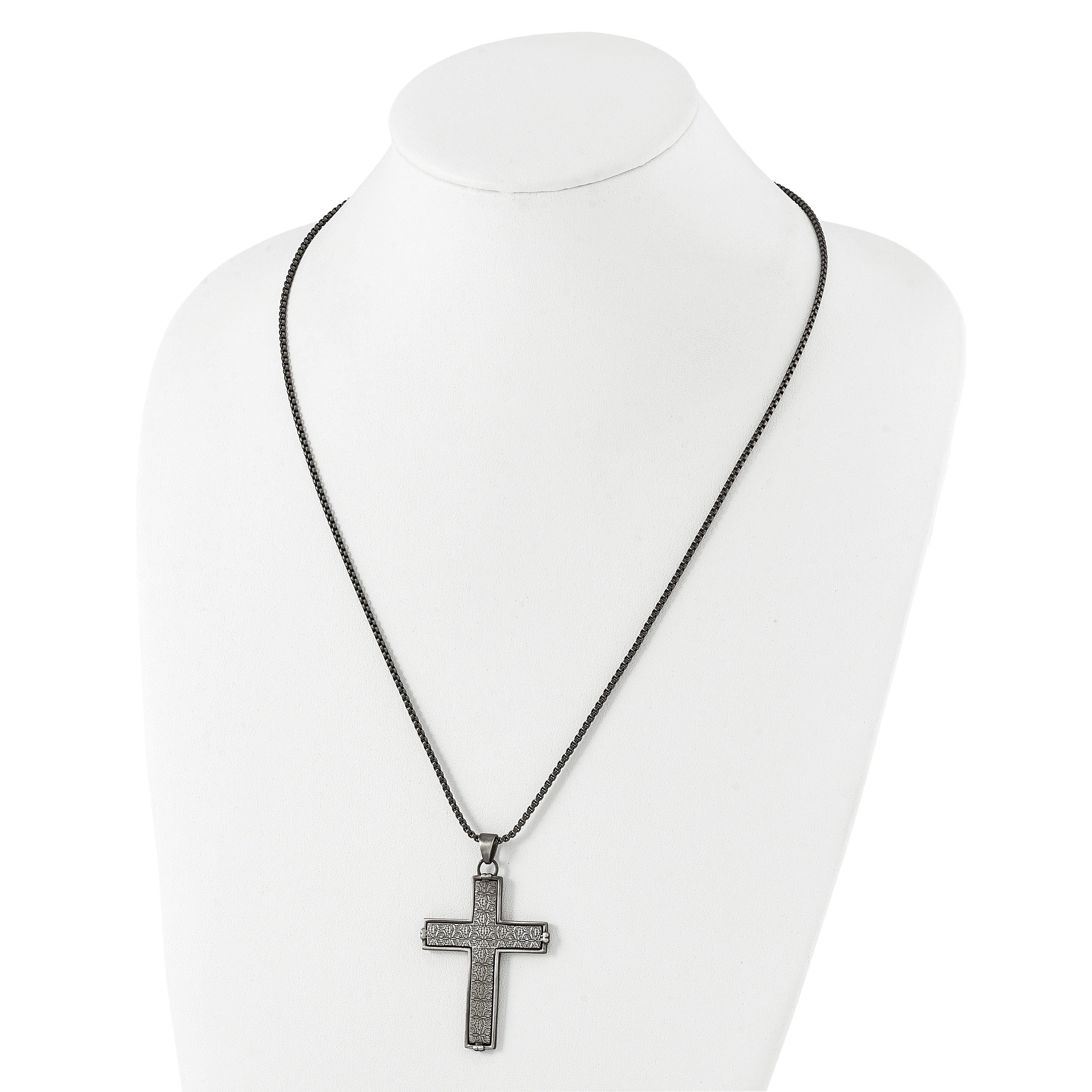 Chisel Stainless Steel Antiqued and Textured Cross Pendant on a 24 inch Rope Chain Necklace