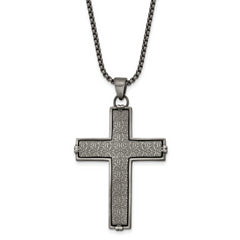 Chisel Stainless Steel Antiqued and Textured Cross Pendant on a 24 inch Rope Chain Necklace