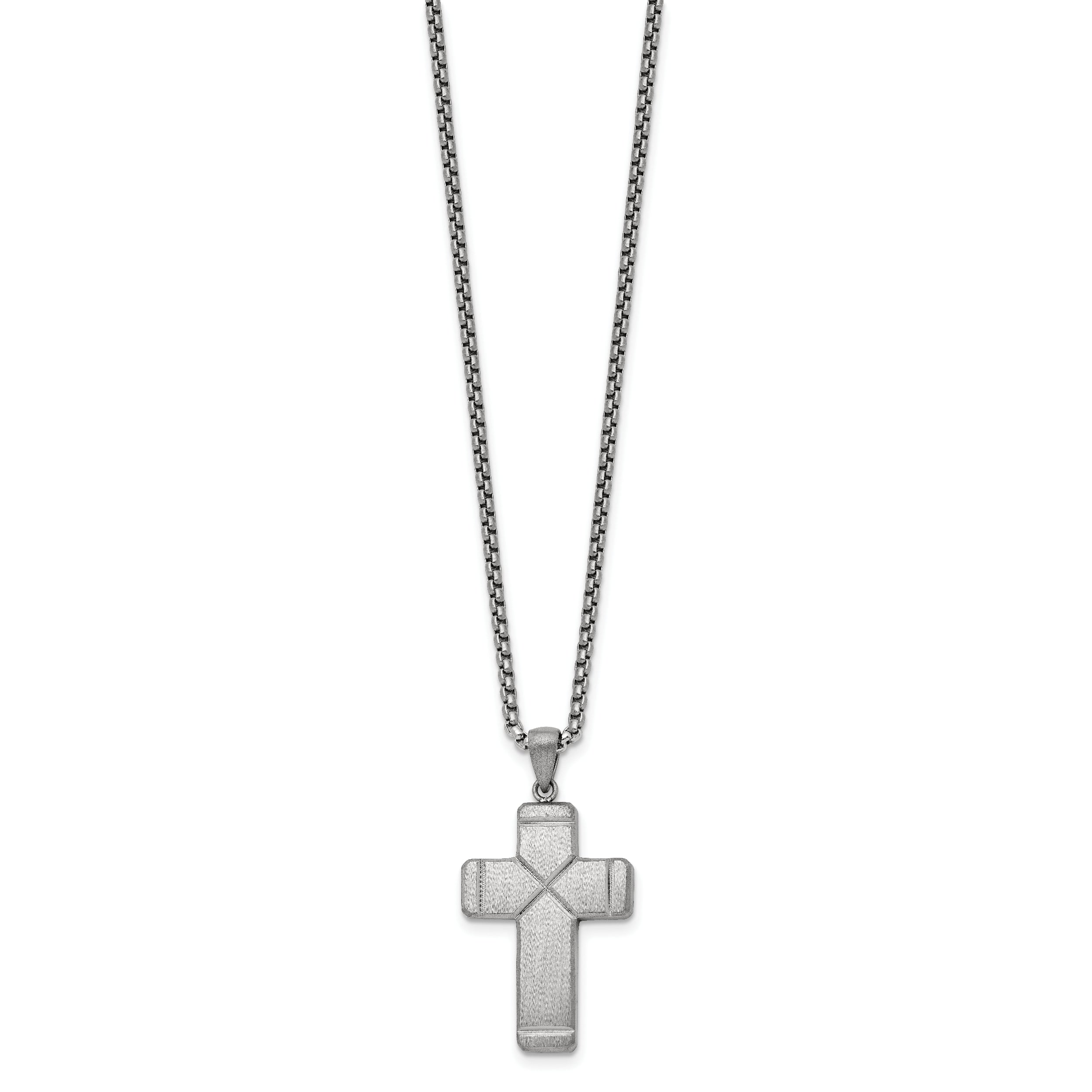 Chisel Stainless Steel Brushed and Polished Cross Pendant on a 19.5 inch Box Chain Necklace