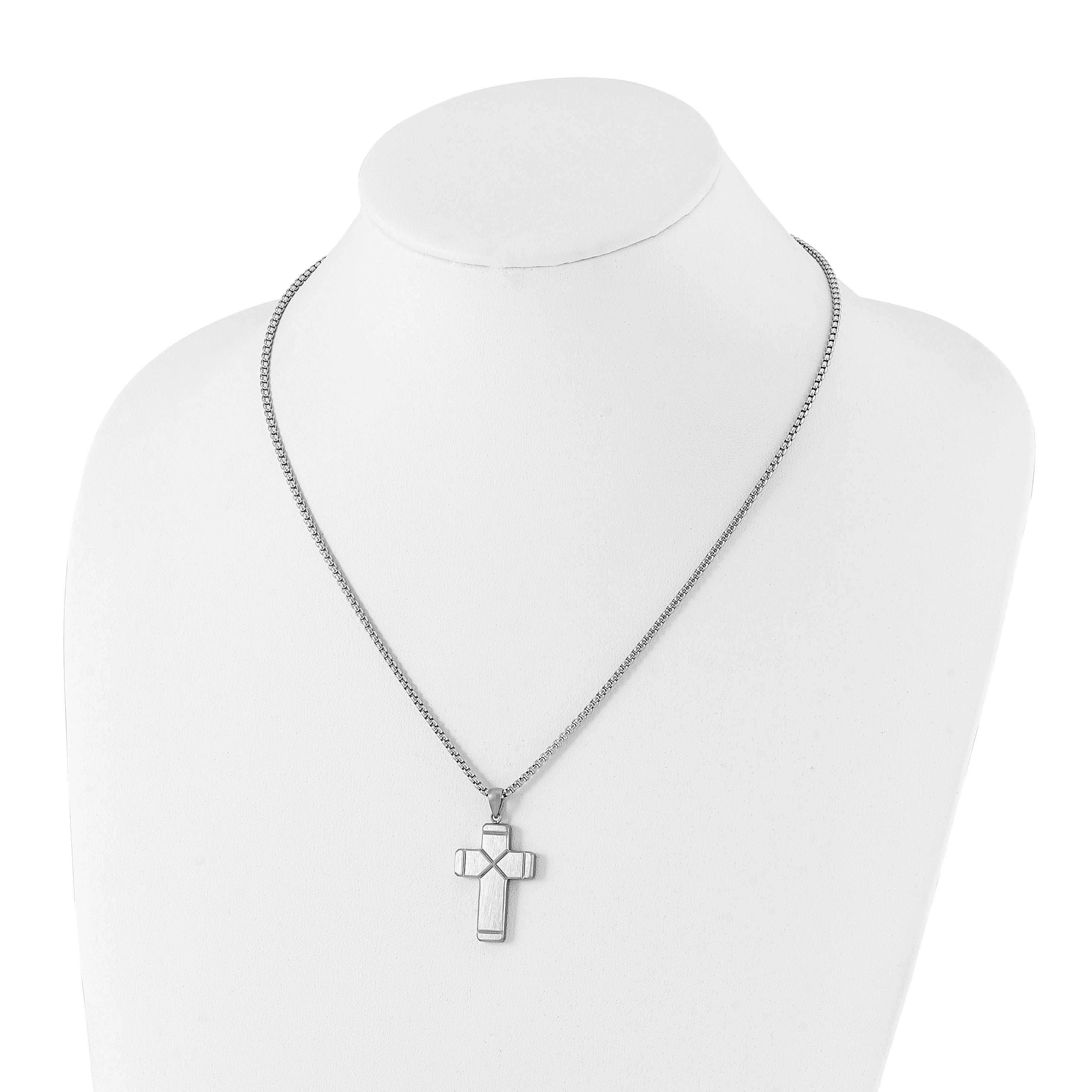 Chisel Stainless Steel Brushed and Polished Cross Pendant on a 19.5 inch Box Chain Necklace