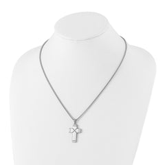 Chisel Stainless Steel Brushed and Polished Cross Pendant on a 19.5 inch Box Chain Necklace