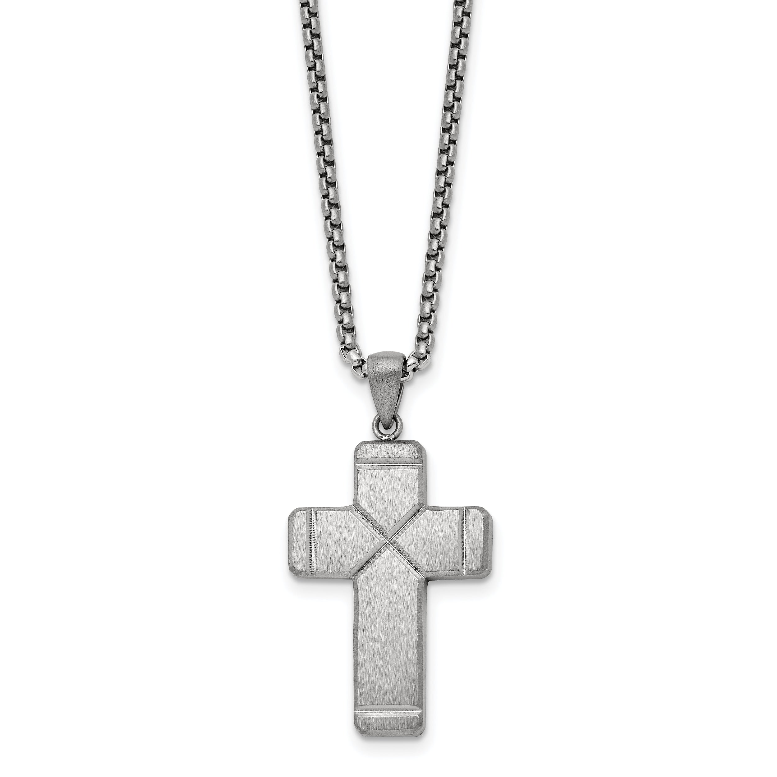 Chisel Stainless Steel Brushed and Polished Cross Pendant on a 19.5 inch Box Chain Necklace