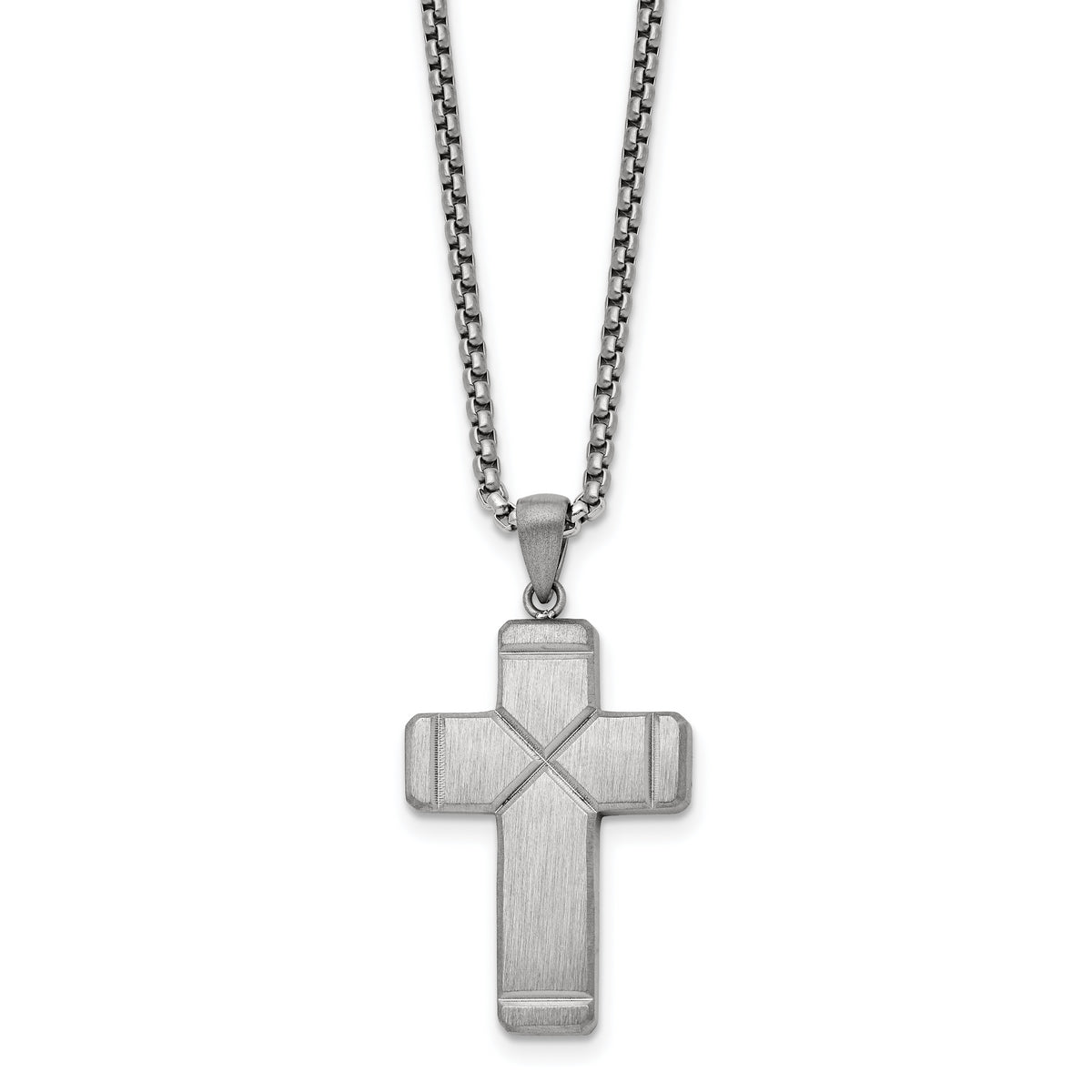 Chisel Stainless Steel Brushed and Polished Cross Pendant on a 19.5 inch Box Chain Necklace