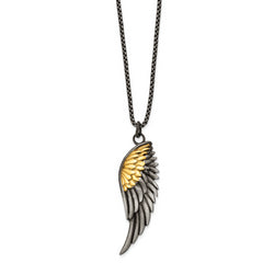 Chisel Stainless Steel Brushed Yellow IP-plated Wing Pendant on a 24 inch Box Chain Necklace