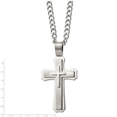 Chisel Stainless Steel Brushed and Polished Large Cross Pendant on a 24 inch Curb Chain Necklace