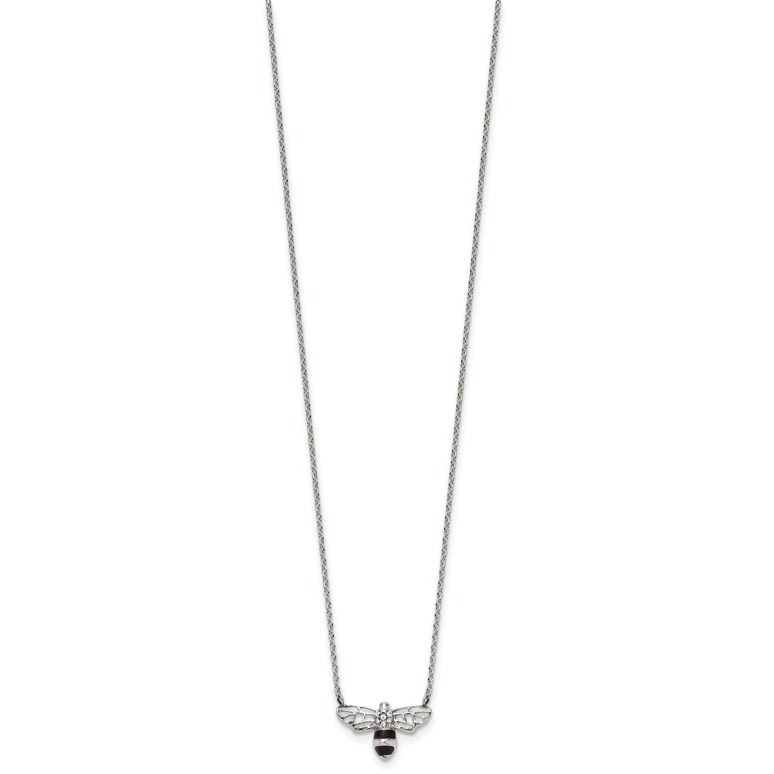 Chisel Stainless Steel Polished and Enameled with Preciosa Crystal Bee on an 18 inch Cable Chain Plus a 1.75 inch Extension Necklace