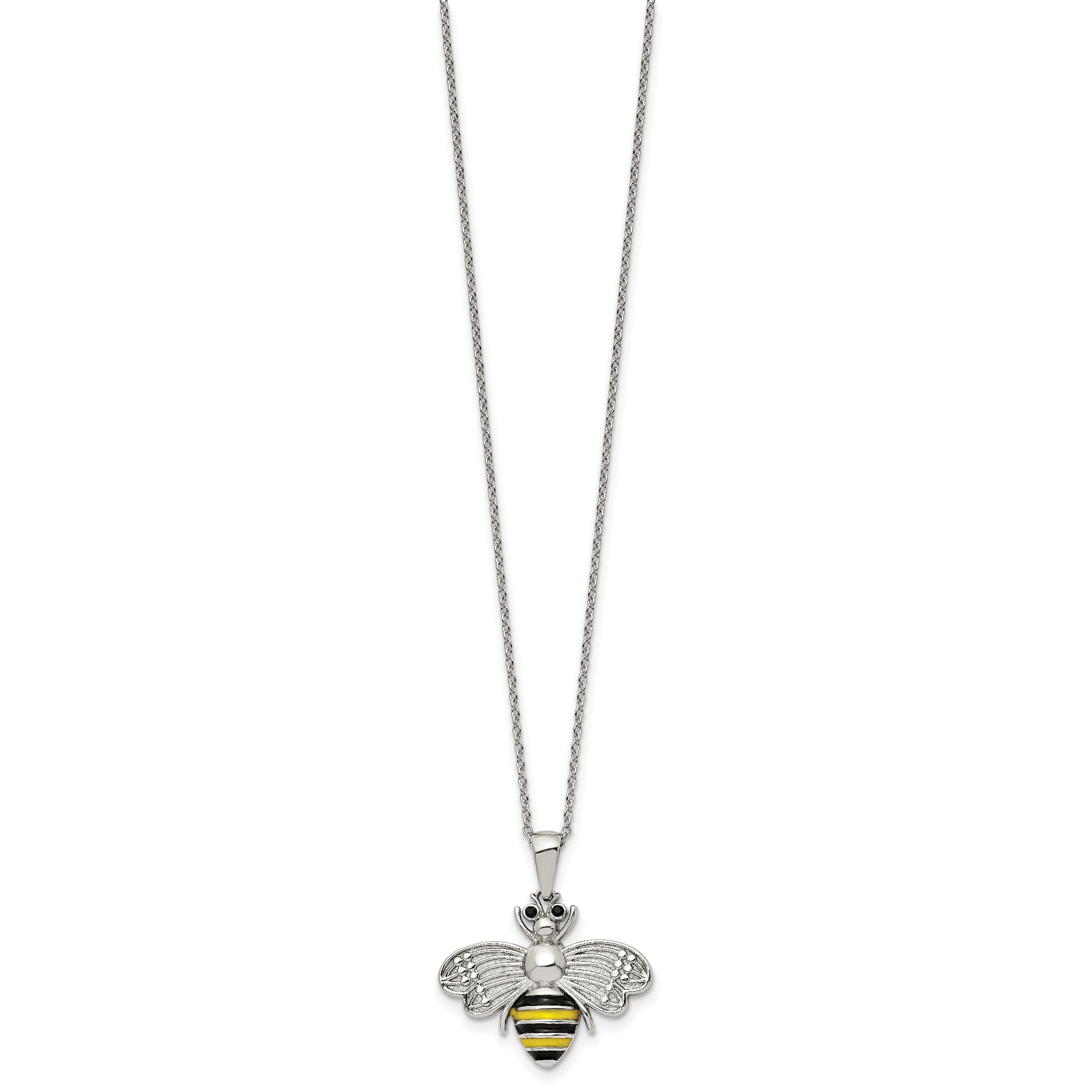 Chisel Stainless Steel Polished and Enameled with Preciosa Crystal Bee Pendant on a 17.75 inch Cable Chain with 2 inch Extension Necklace