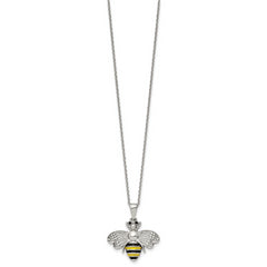 Chisel Stainless Steel Polished and Enameled with Preciosa Crystal Bee Pendant on a 17.75 inch Cable Chain with 2 inch Extension Necklace