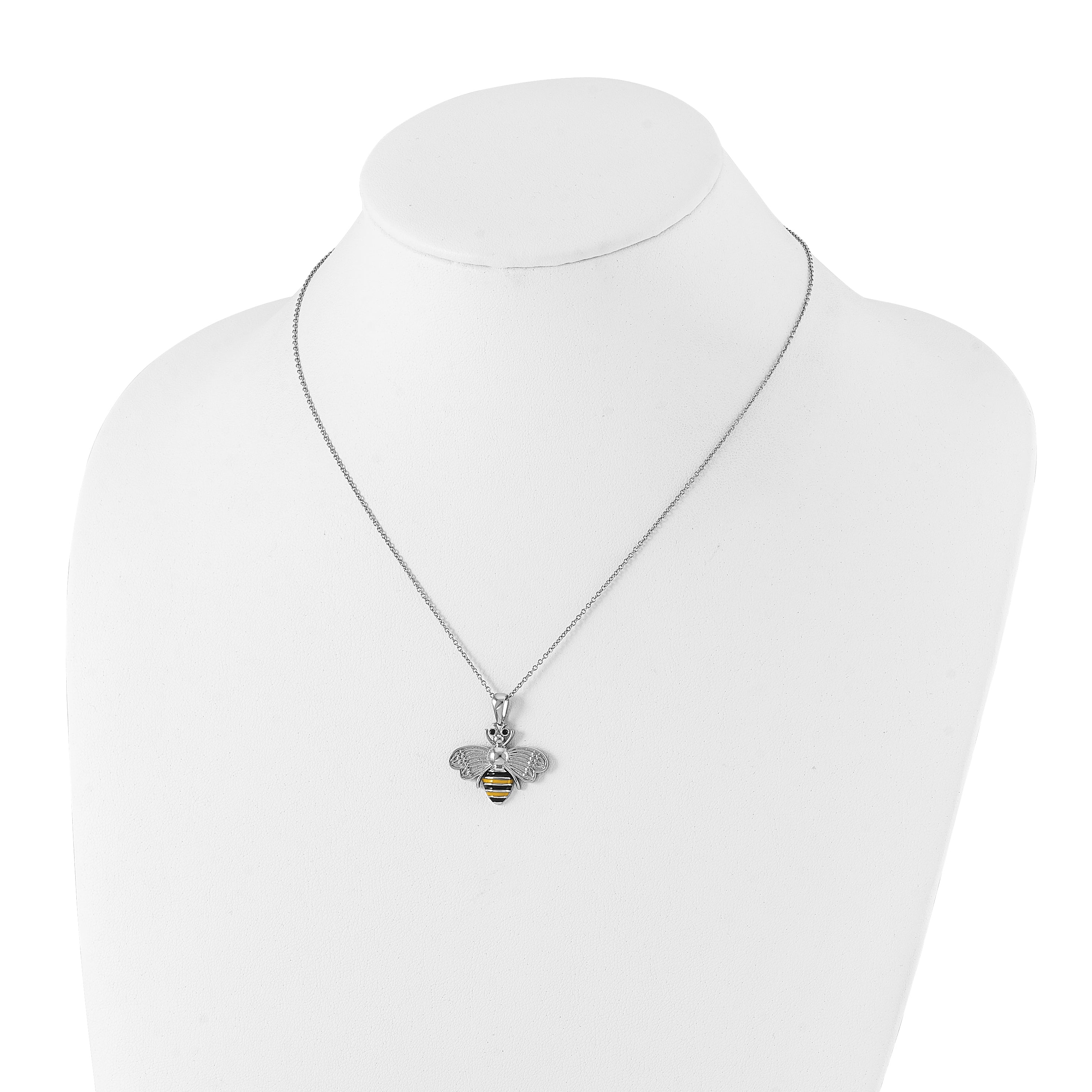 Chisel Stainless Steel Polished and Enameled with Preciosa Crystal Bee Pendant on a 17.75 inch Cable Chain with 2 inch Extension Necklace