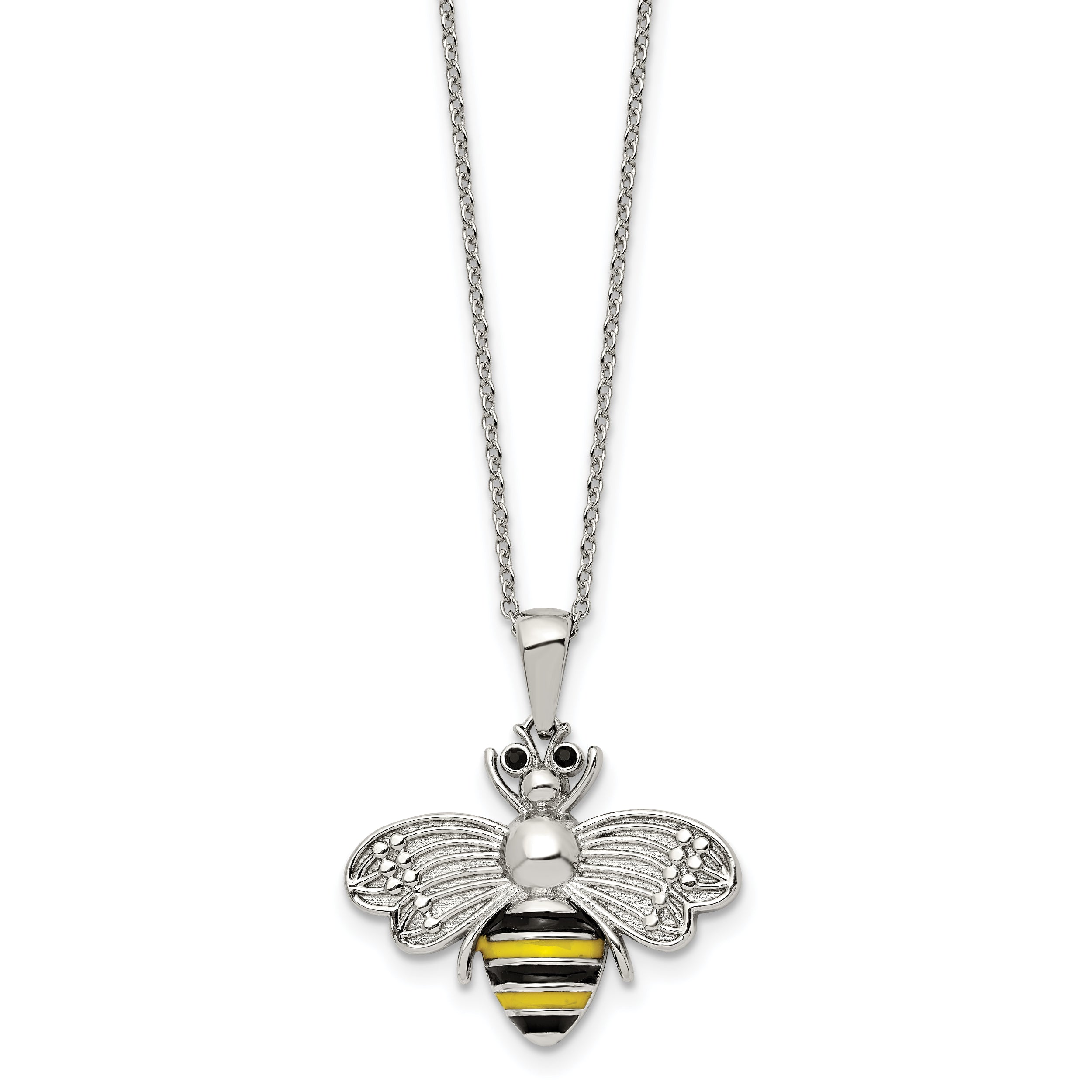 Chisel Stainless Steel Polished and Enameled with Preciosa Crystal Bee Pendant on a 17.75 inch Cable Chain with 2 inch Extension Necklace