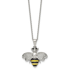 Chisel Stainless Steel Polished and Enameled with Preciosa Crystal Bee Pendant on a 17.75 inch Cable Chain with 2 inch Extension Necklace