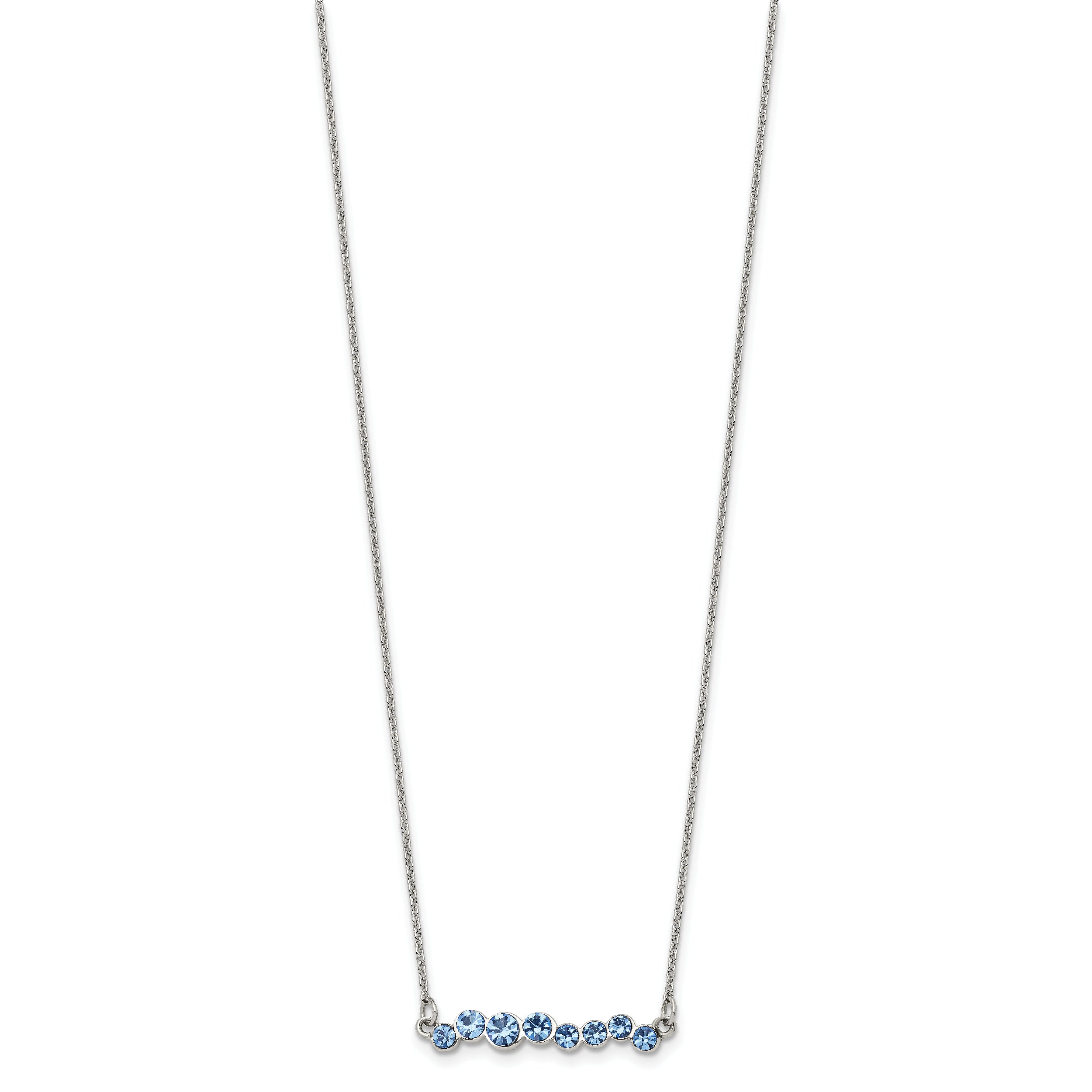 Chisel Stainless Steel Polished Blue Preciosa Crystal Bar on a 16 inch Cable Chain with a 2 inch Extension Necklace