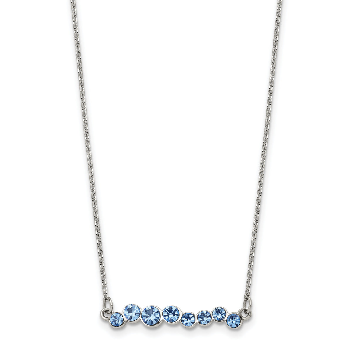 Chisel Stainless Steel Polished Blue Preciosa Crystal Bar on a 16 inch Cable Chain with a 2 inch Extension Necklace