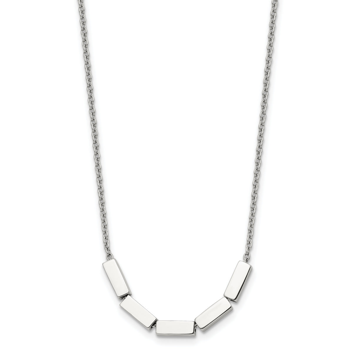 Chisel Stainless Steel Polished Rectangle Beads on a 16.5 inch Cable Chain with a 2 inch Extension Necklace