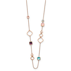 Chisel Stainless Steel Polished Rose IP-plated Multicolor Crystal on a 21.5 inch Cable Chain with 2.75 inch Extension Necklace