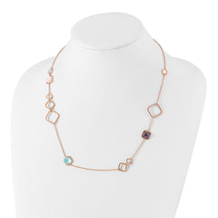 Chisel Stainless Steel Polished Rose IP-plated Multicolor Crystal on a 21.5 inch Cable Chain with 2.75 inch Extension Necklace