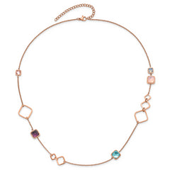 Chisel Stainless Steel Polished Rose IP-plated Multicolor Crystal on a 21.5 inch Cable Chain with 2.75 inch Extension Necklace