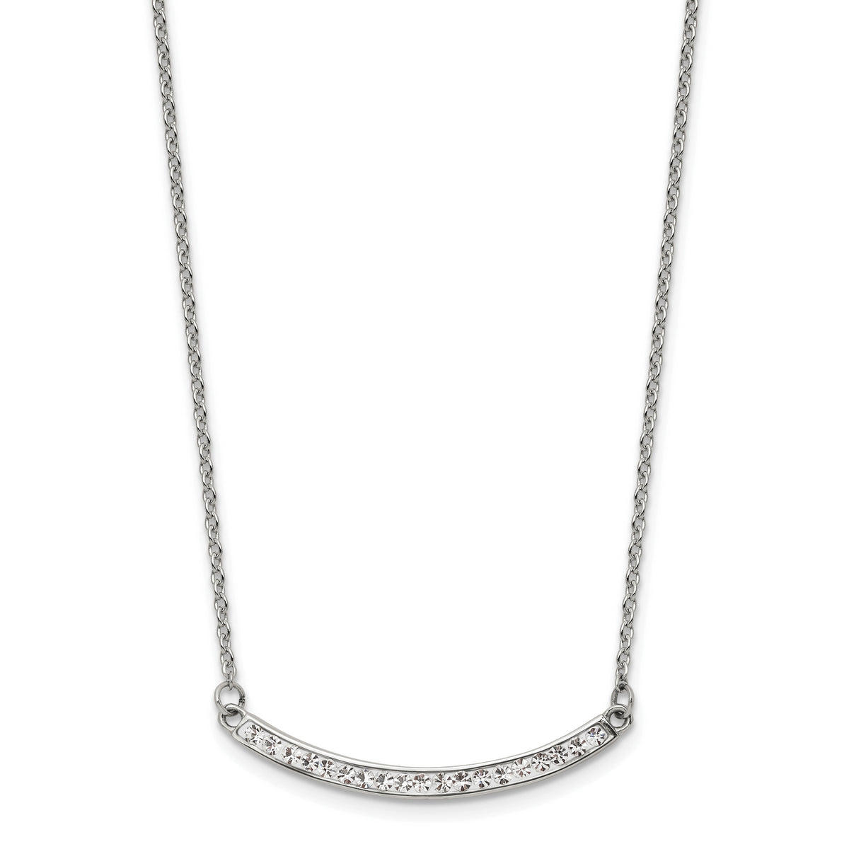 Chisel Stainless Steel Polished Preciosa Crystal Curved Bar on a 17.75 inch Cable Chain with a 2 inch Extension Necklace