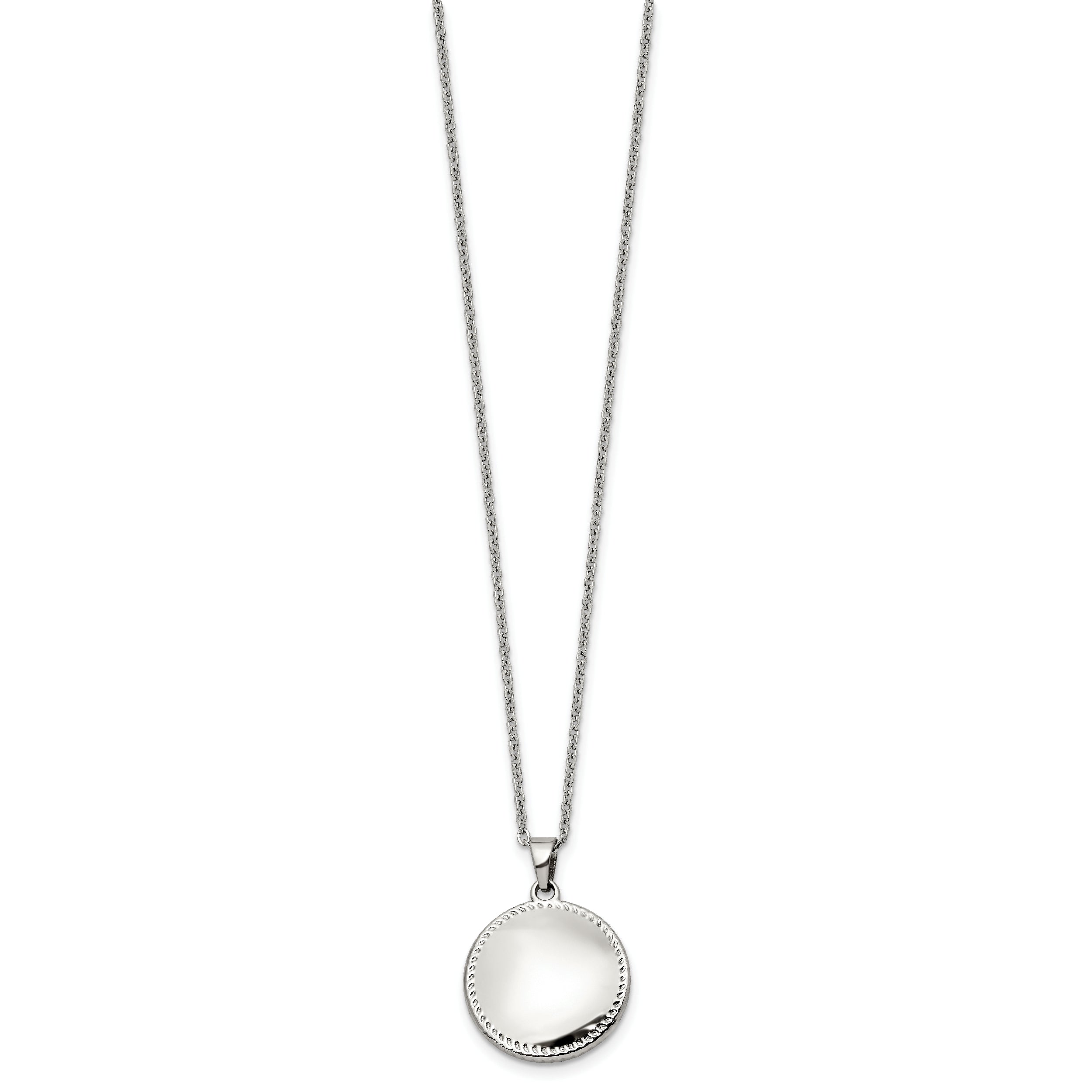 Chisel Stainless Steel Polished Puffed Disc Pendant on a 18 inch Cable Chain Necklace