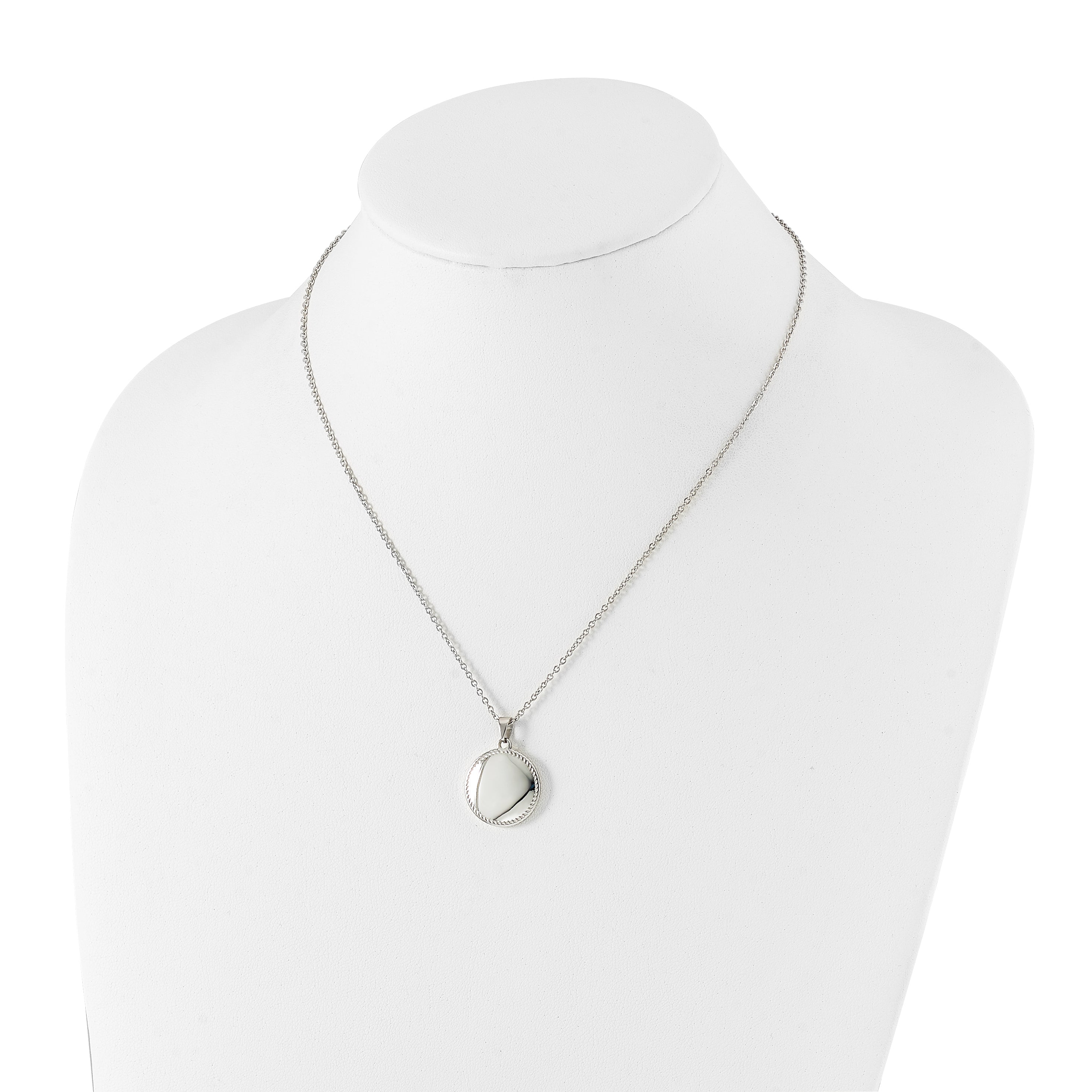 Chisel Stainless Steel Polished Puffed Disc Pendant on a 18 inch Cable Chain Necklace