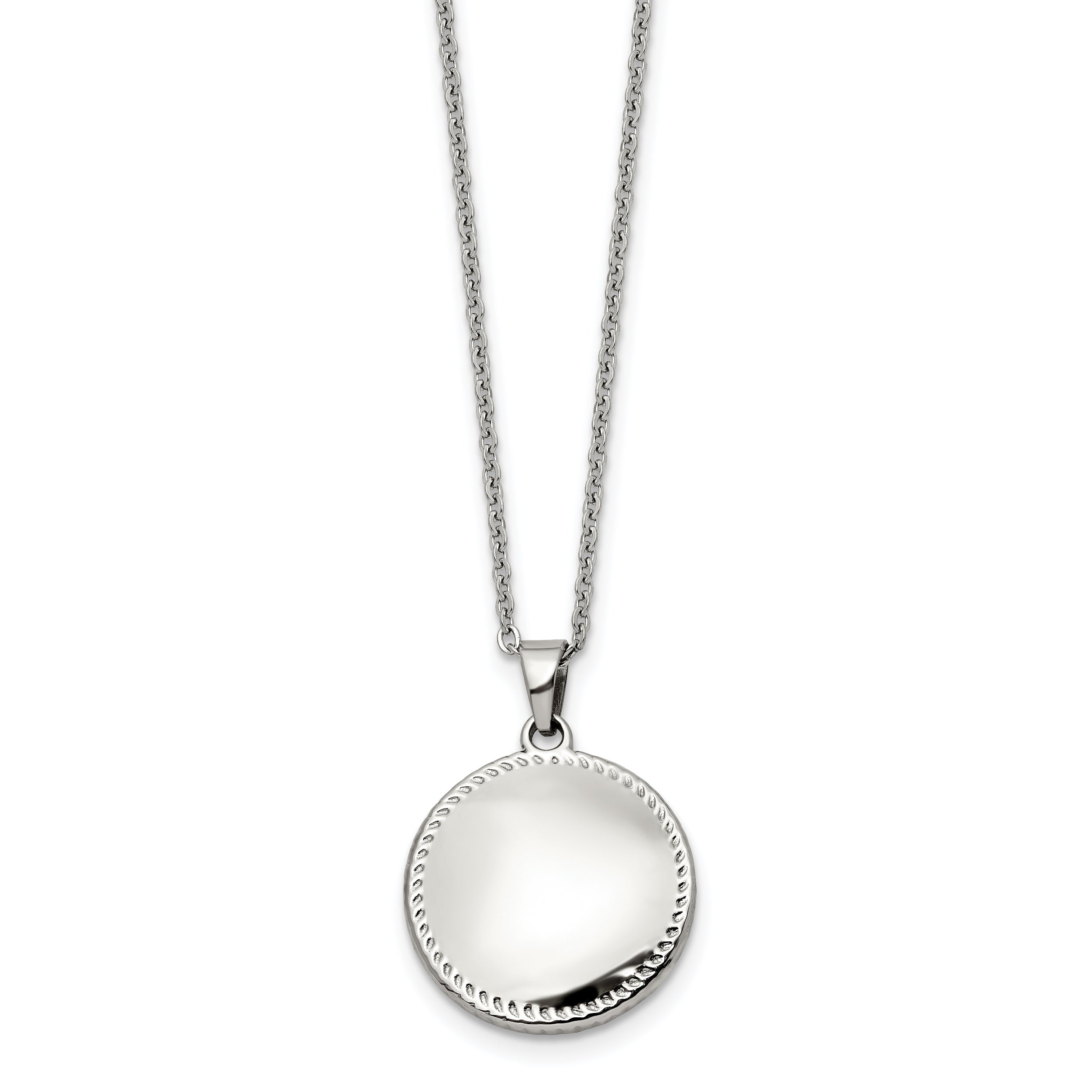 Chisel Stainless Steel Polished Puffed Disc Pendant on a 18 inch Cable Chain Necklace