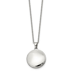 Chisel Stainless Steel Polished Puffed Disc Pendant on a 18 inch Cable Chain Necklace