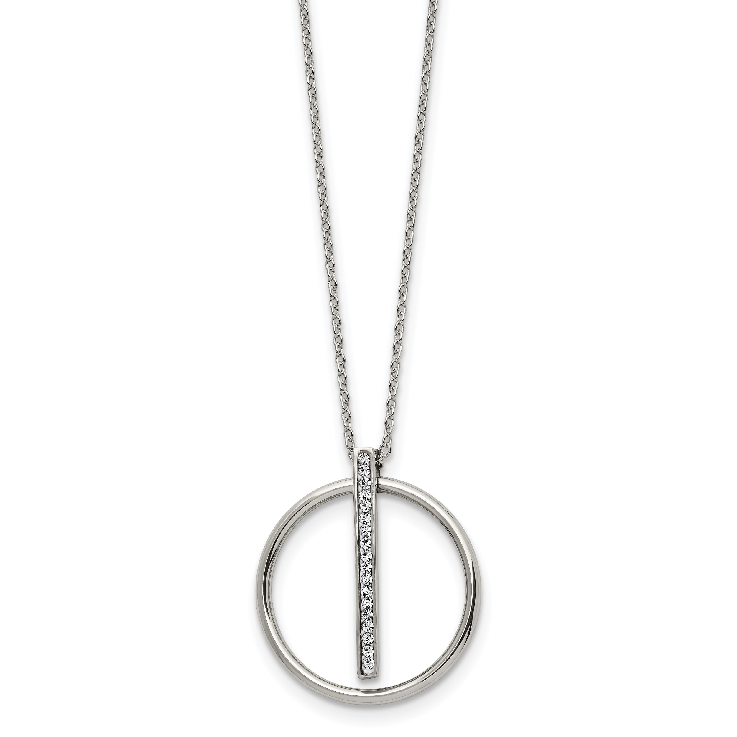 Chisel Stainless Steel Polished with Preciosa Crystal Pendant on a 16 inch Cable Chain with a 2 inch Extension Necklace