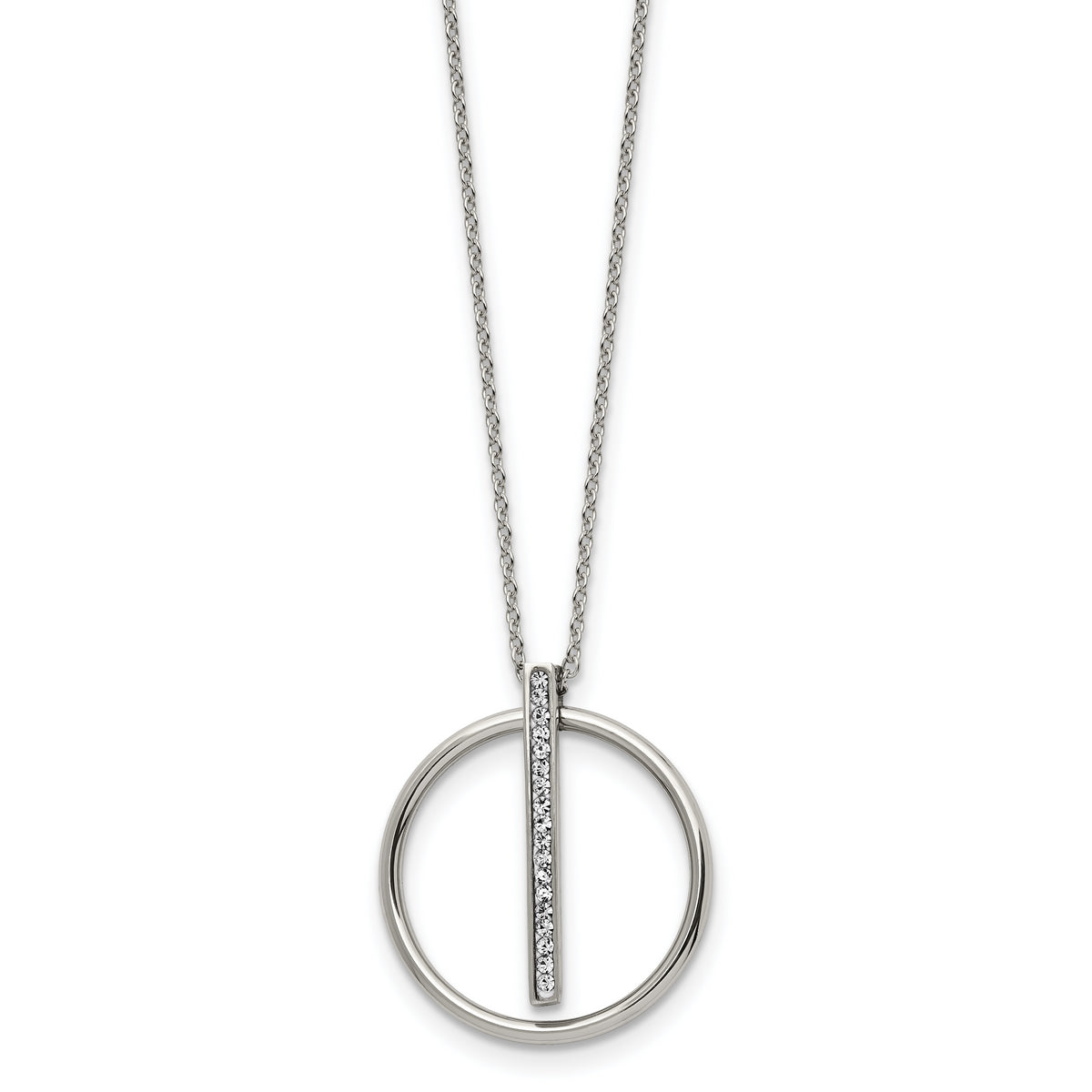 Chisel Stainless Steel Polished with Preciosa Crystal Pendant on a 16 inch Cable Chain with a 2 inch Extension Necklace