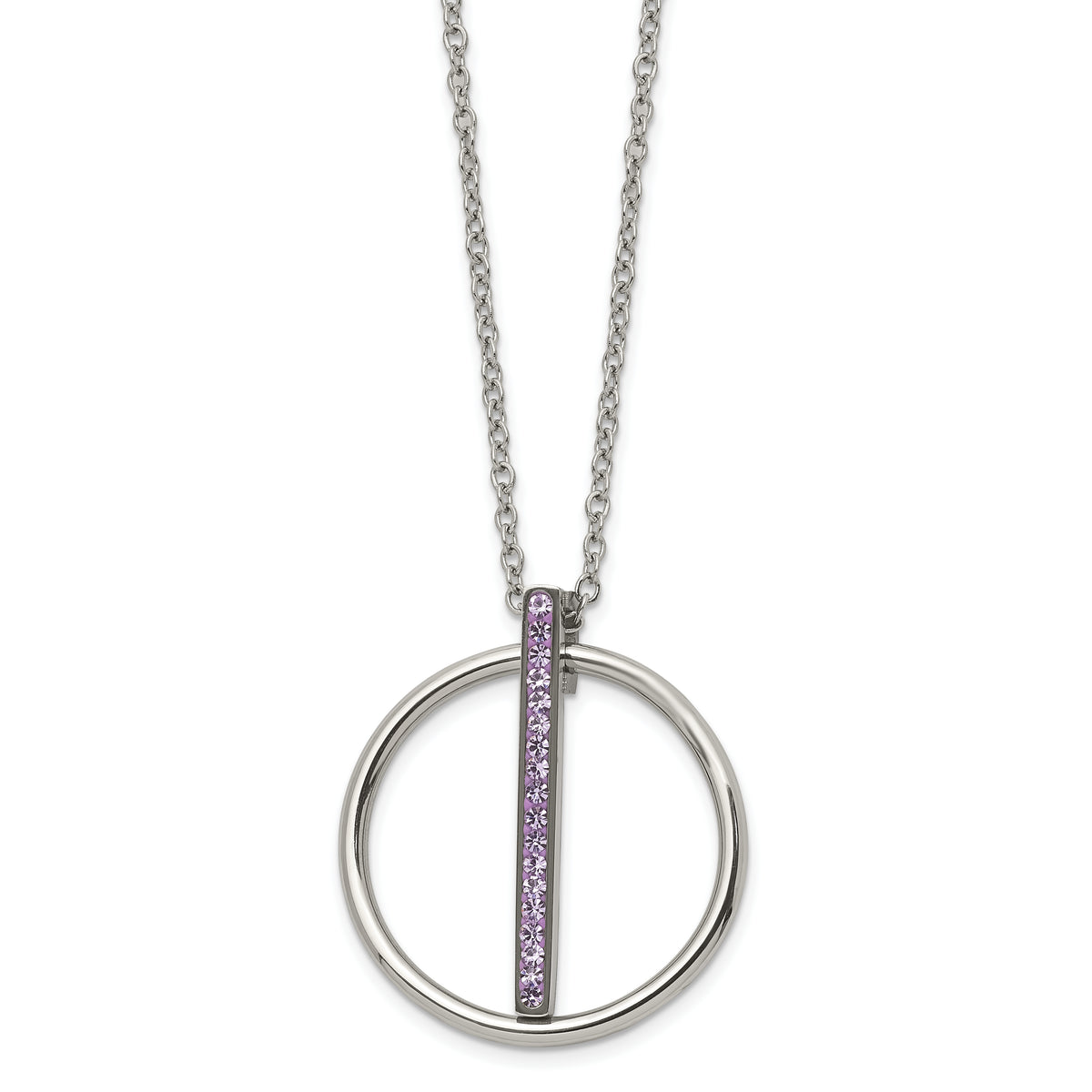 Stainless Steel Polished Purple Preciosa Crystal w/2in ext. Necklace