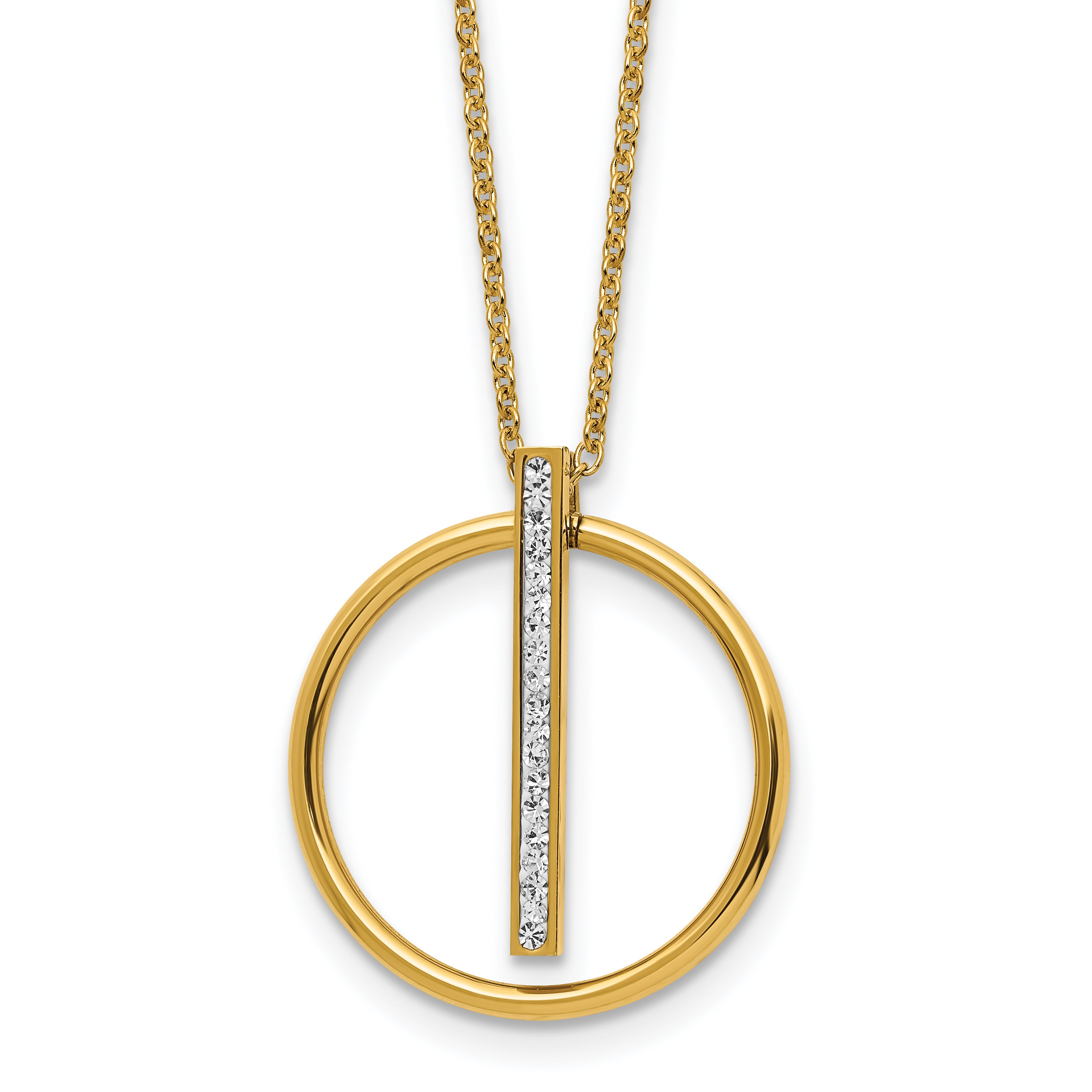 Chisel Stainless Steel Polished Yellow IP-plated with Preciosa Crystal Pendant on a 16 inch Cable Chain with a 2 inch Extension Necklace