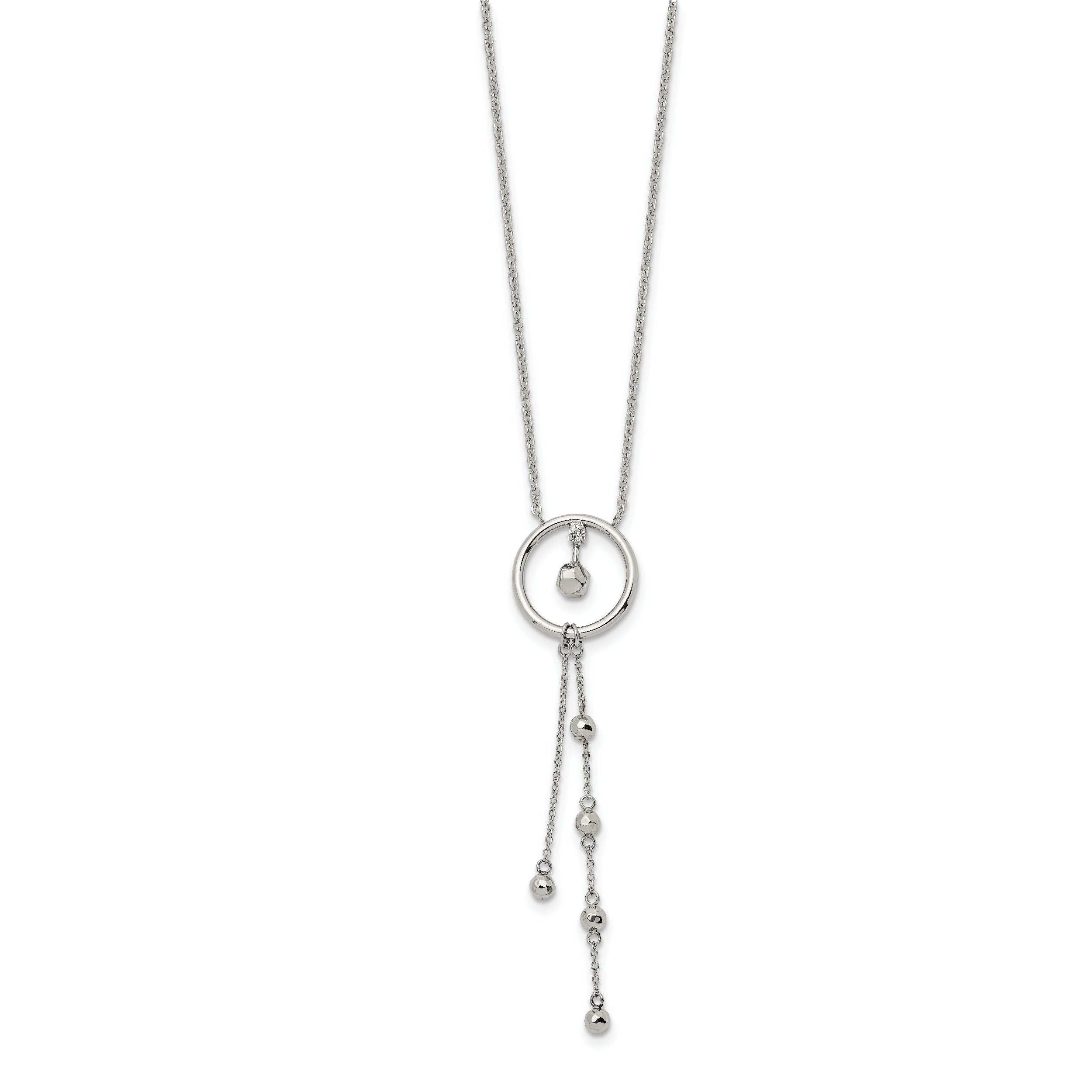 Chisel Stainless Steel Polished Preciosa Crystal Circle with Dangle Pendant on a 16 inch Cable Chain with a 1.5 inch Extension Necklace