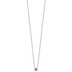 Stainless Steel Polished Pink Glass Crystal 16in w/2in ext. Necklace